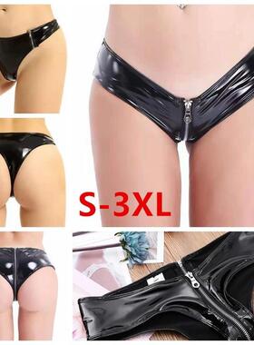 镜面拉链开裆超短裤高亮PVC漆皮性感夜店表演紧身弹力三角钢管舞