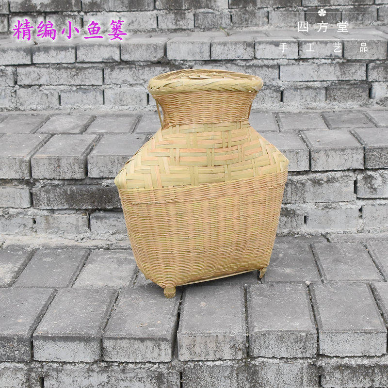 传统竹编复古鱼篓全青皮装鱼竹篓子虾篓泥鳅黄鳝篓茶叶采摘篓包邮