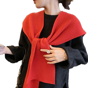 网红针织连帽披肩女外搭秋冬韩版百搭带帽围巾围脖两用一体保暖潮