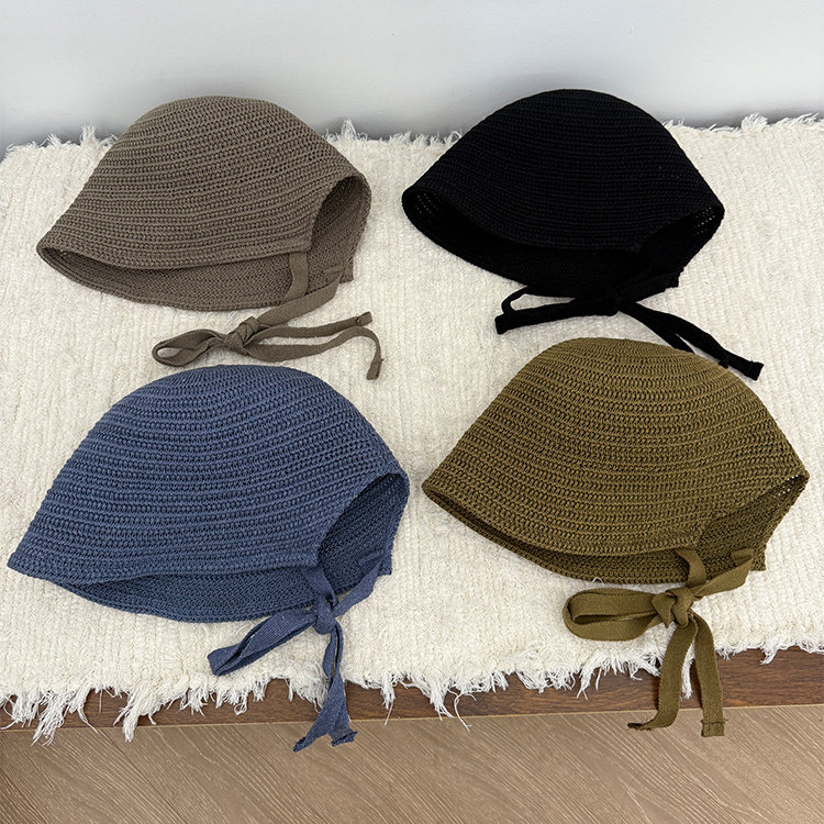 出日本单26透气亚麻渔夫帽春夏季百搭纯色系带显脸小遮阳防晒盆帽