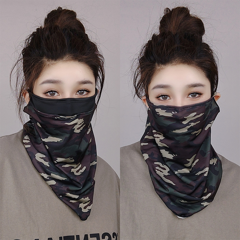 防晒面罩女夏季骑行护颈遮全脸迷彩挂耳面纱轻薄透气遮阳脸罩口罩