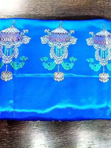 Средний и высококачественный утолщенной вышивку восемь сокровищ и пятицветный монгольский тибетский шарф-шарф с этикет