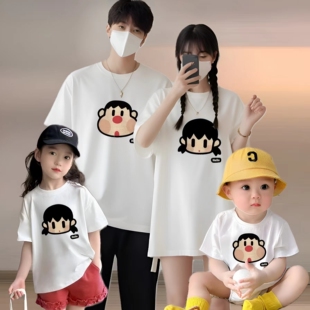 t恤母子夏装 夏天母女短袖 小月龄婴儿条纹2025新款 一家三口亲子装