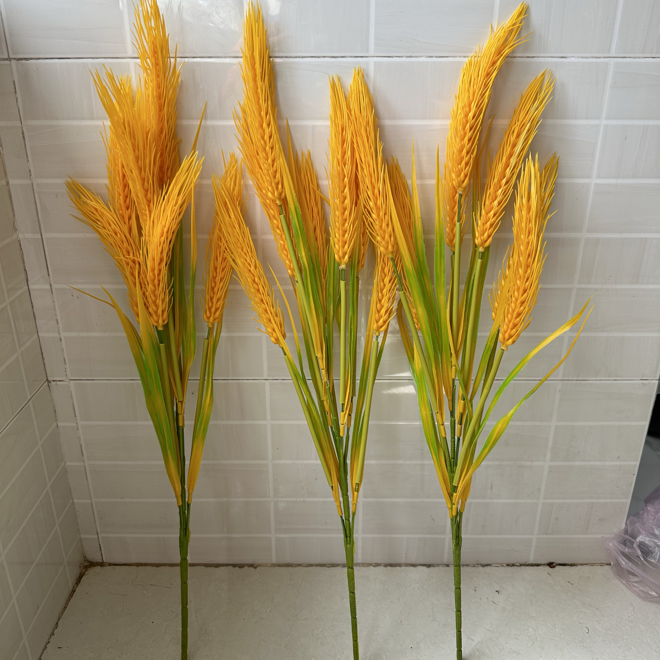 新款黄色7叉仿真稻谷小麦麦穗塑料花假花摆件大麦干花摆放花卉