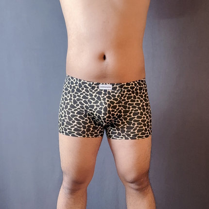 男士豹纹冰丝平角裤7A抗菌低腰透气四角裤时尚个性狂野猛兽款内裤