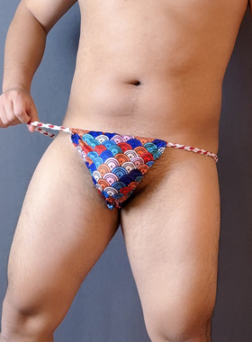 日式相扑裤豹纹印花低腰单层囊袋男士抽绳丁字裤青年时尚性感T裤