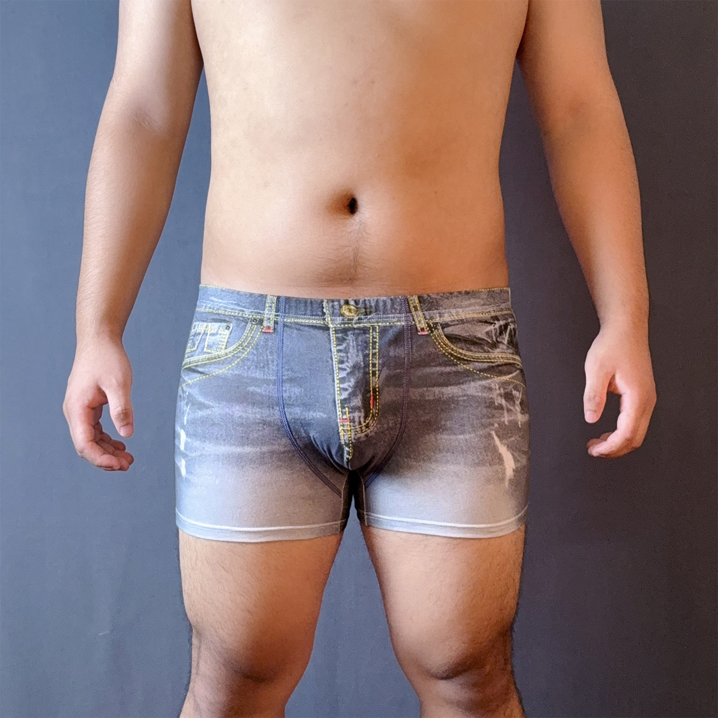 男士纯棉中腰牛仔印花平角裤