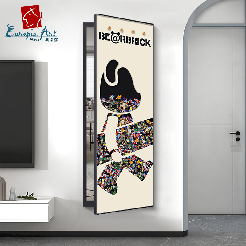 隐藏式全身镜装饰画推拉穿衣镜开门翻开式暗藏可关闭入户玄关壁画