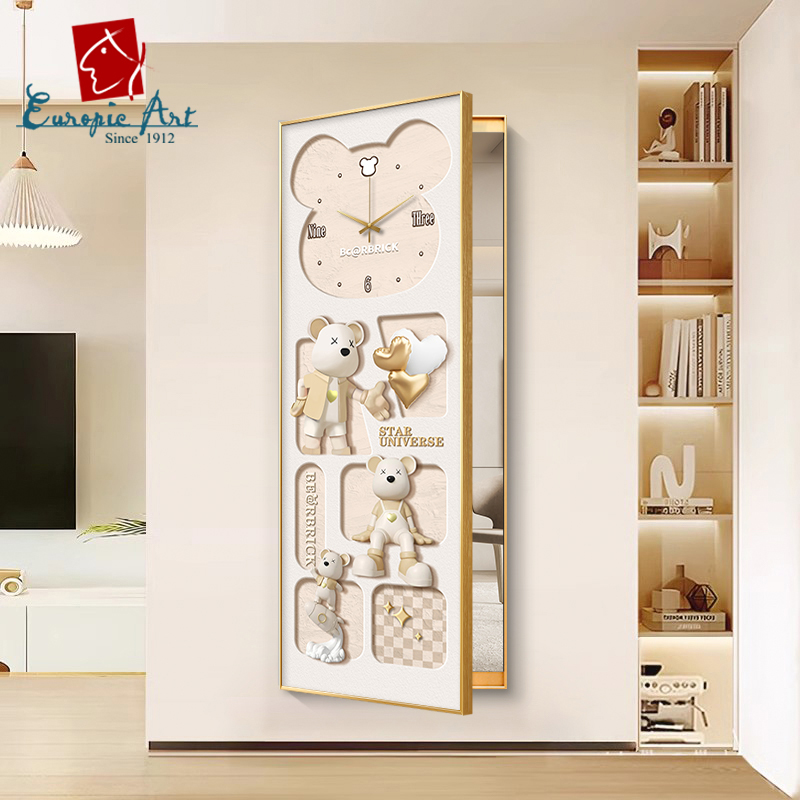 奶油风全身镜翻开式穿衣镜装饰画推拉玄关可关闭家用隐藏入户壁画