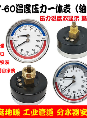 轴向温度压力一体表WY-60Z地暖用压力表水压表4分10bar/16bar气压