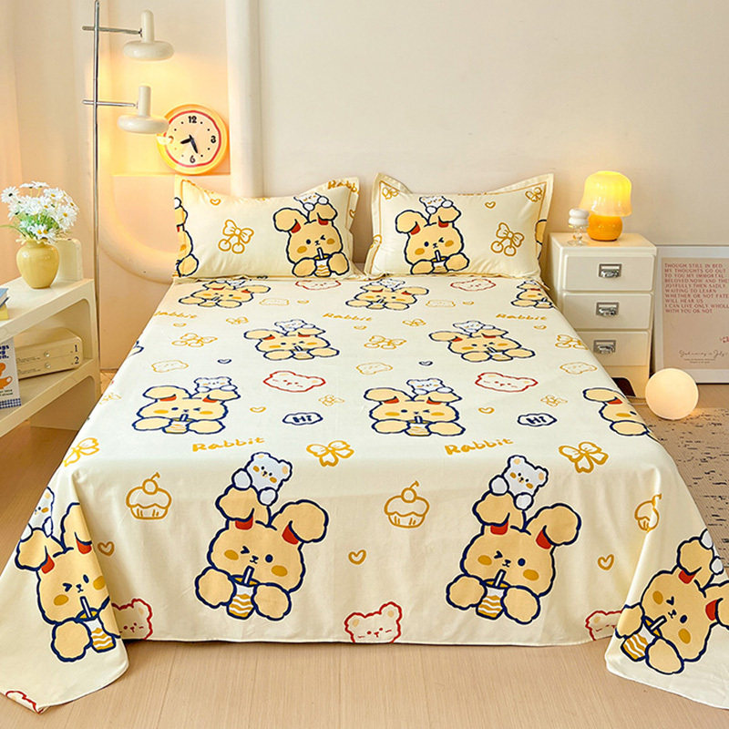 卡通秋冬季加厚磨毛全棉床单单件儿童女孩兔子纯棉被单三件套炕单