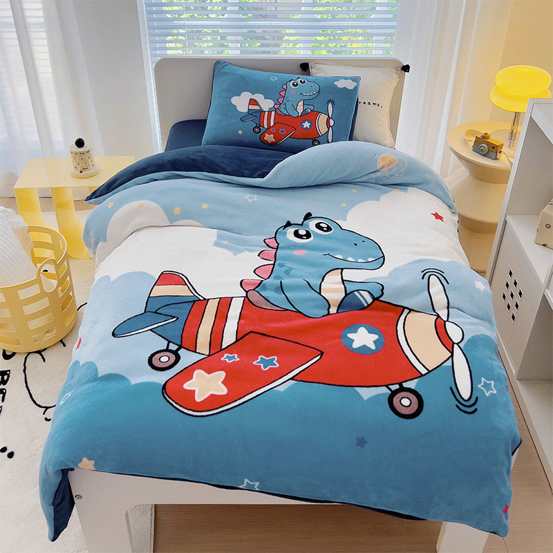 幼儿园被子三件套冬季牛奶绒宝宝被套六件套儿童男童飞机加绒床品