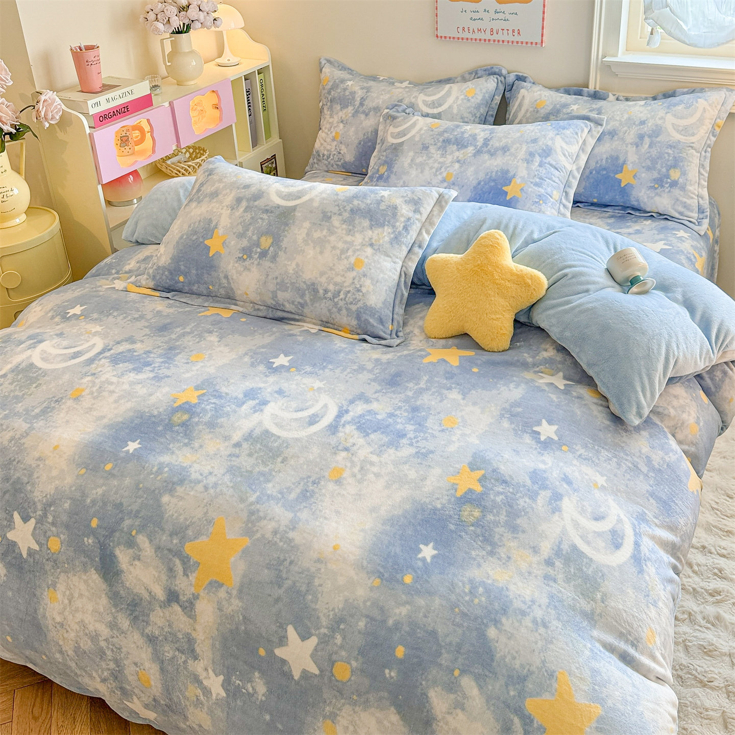 冬季星星少女混搭牛奶绒被罩三四件套可爱双面珊瑚绒加绒被套单件
