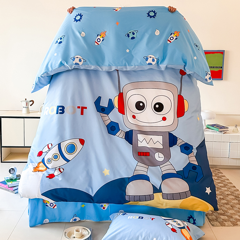 儿童男童卡通纯棉床单四件套1.5m床机器人全棉被套被单床笠三件套