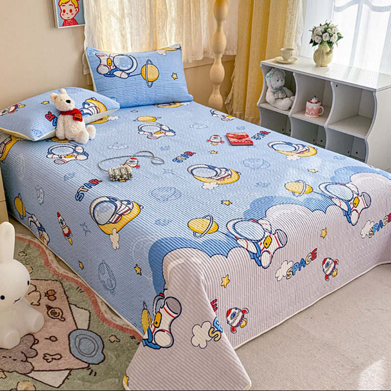 太空宇航员火箭纯棉床盖防滑榻榻米夹棉床单全棉儿童男孩卡通床罩