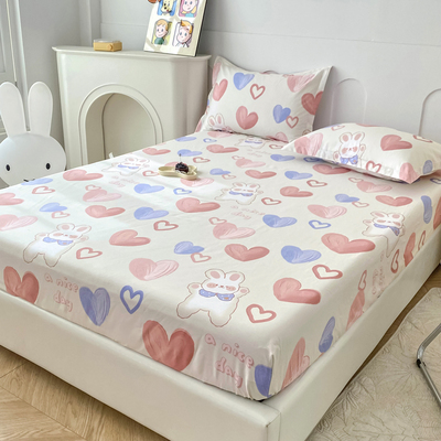 儿童女孩爱心兔子床单单件纯棉100全棉卡通粉色1.2床笠被单1米5