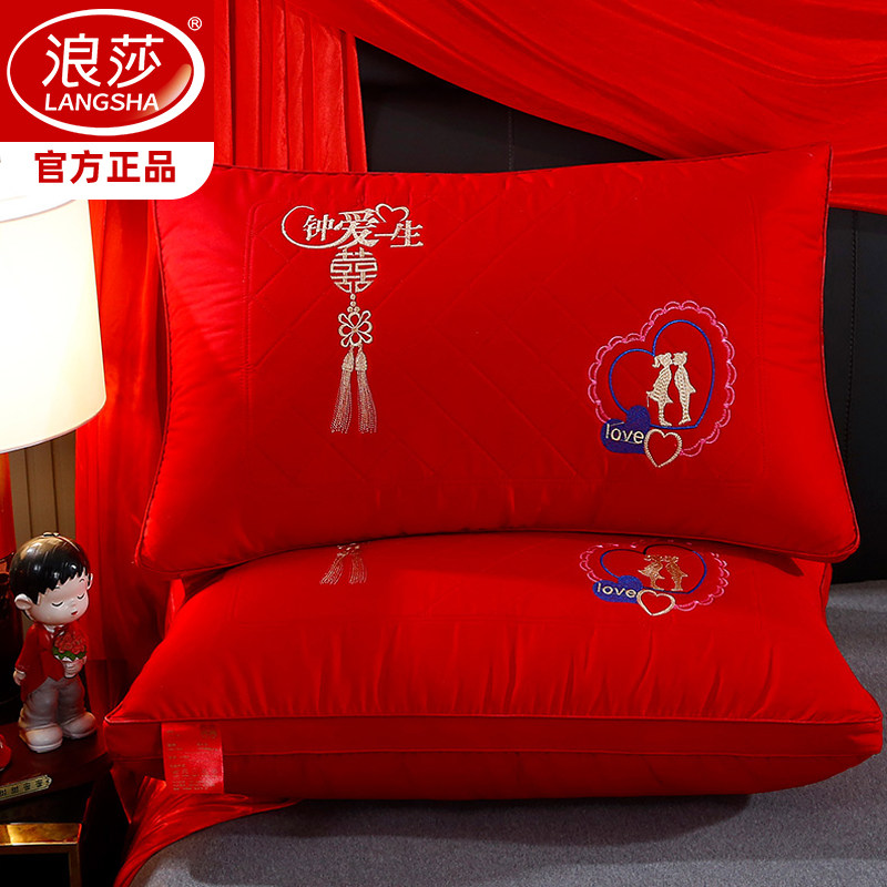 结婚枕头一只装成人全棉婚庆枕芯大红色新房双喜刺绣情侣枕1只装,床上用品,枕头/枕芯,淘宝优惠券,粉丝福利购,淘宝优惠卷