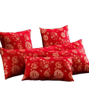 中式婚庆枕芯成人大红色结婚用枕头喜庆单人囍字枕芯靠垫芯一对