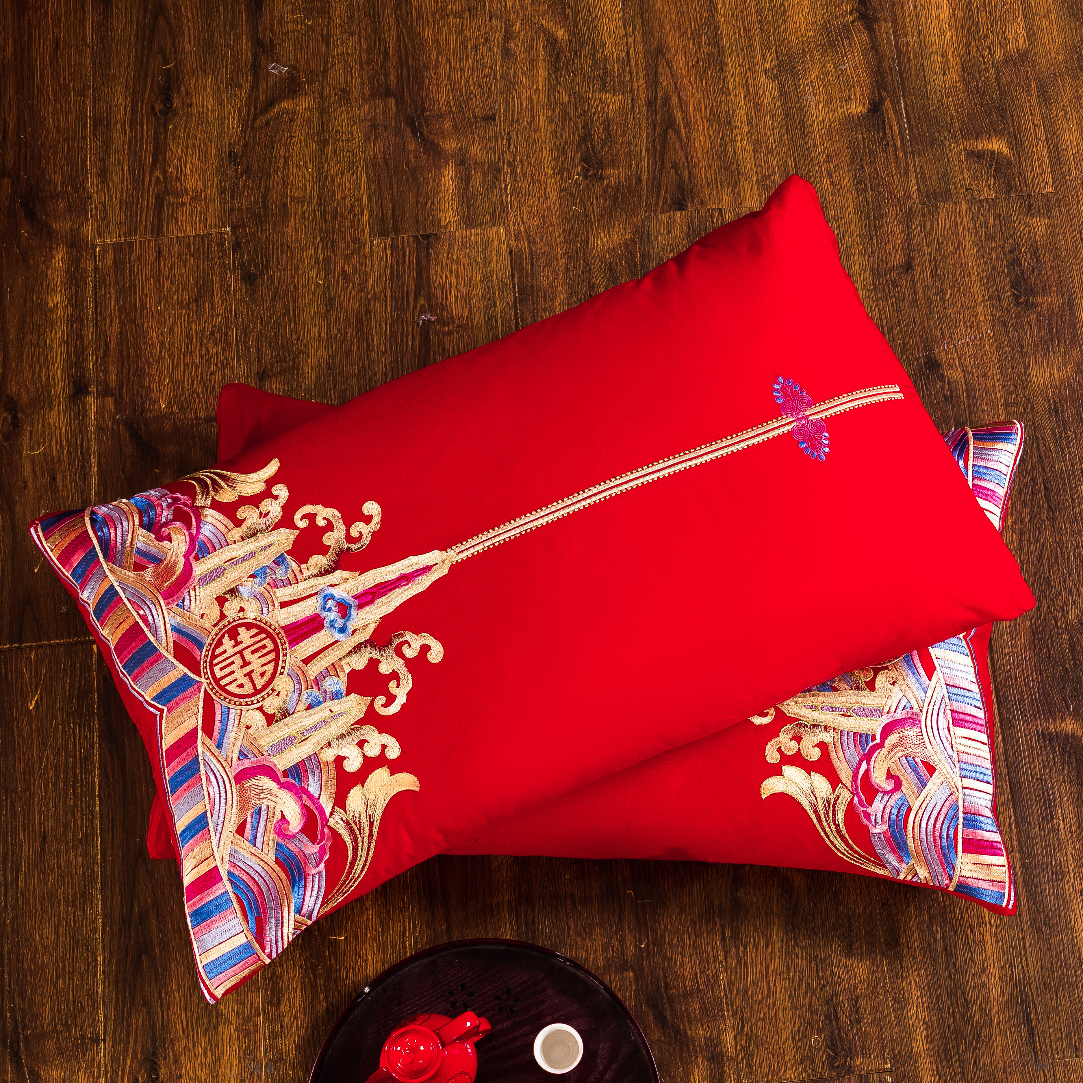 结婚大红信封枕套刺绣婚房陪嫁婚庆床品配件48*74枕套皮一对装,床上用品,床品配件,淘宝优惠券,粉丝福利购,淘宝优惠卷