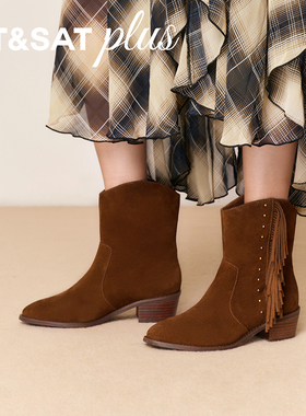 星期六休闲时装靴2025冬季新款复古短靴帅气百搭靴SSD4116074