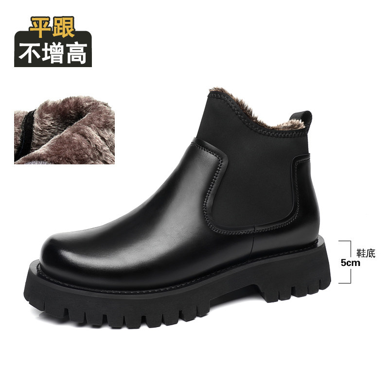 겨울철 남성용 이너 하이트닝 마틴부츠에 벨벳 두꺼운 밑창 대형 헤드 미드컷 굴뚝 하이트닝 따뜻하고 도톰한 면 워크부츠 추가