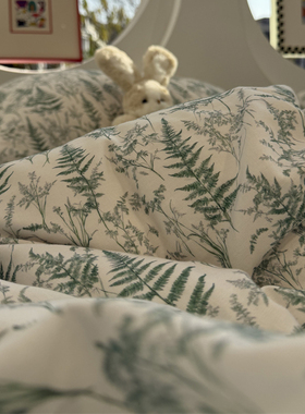 ins田园双层纱绿色小叶子纯棉四件套1.5m1.8米全棉柔软母婴三件套