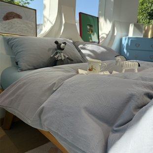 60s浮雕磨毛提花秋冬保暖云杉叶子纯棉四件套全棉1.5m1.8米三件套