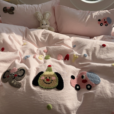 毛巾绣波点小丑床上四件套全棉
