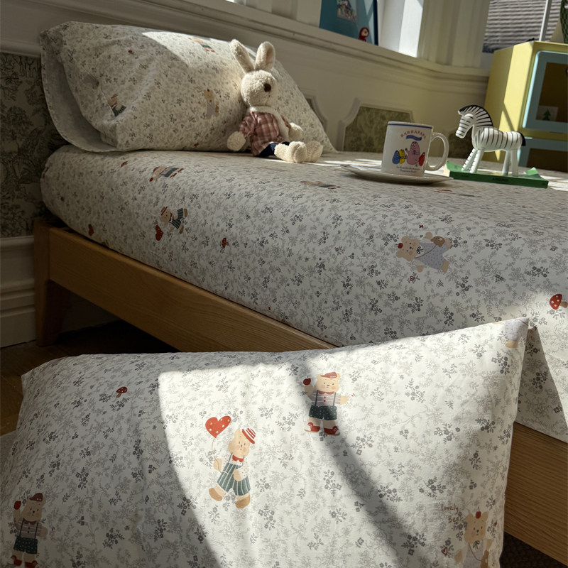 少女心爱心小熊纯棉床笠床单单件