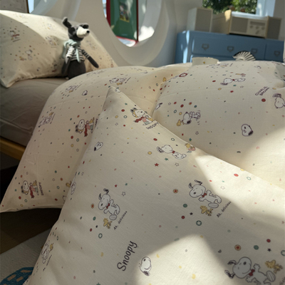 卡通少女晚安史努比双层纱四件套