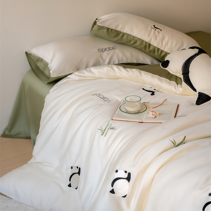 60s兰精天丝熊猫刺绣丝滑四件套