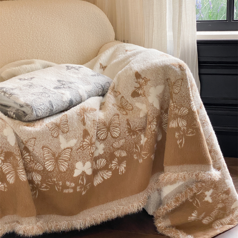 貂绒毛毯国风蝴蝶午休毯盖毯加厚