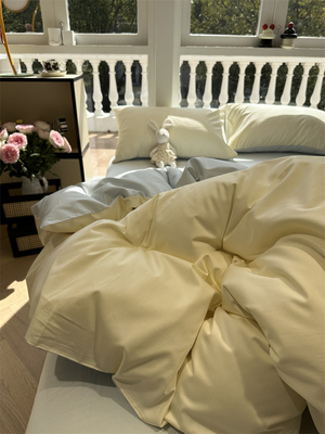 100s高支长绒棉贡缎简约蓝四件套