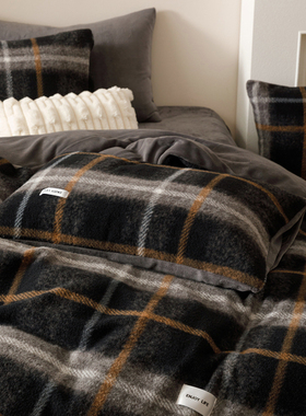 ins冬季加厚A版仿羊绒B版牛奶绒雅致灰床上四件套珊瑚绒1.5m1.8米