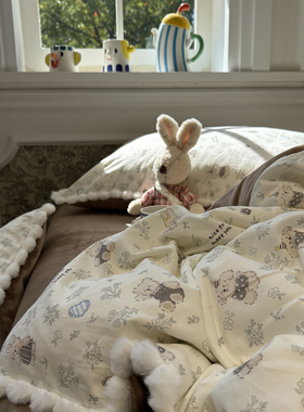 ins卡通A版纯棉B版宝宝绒少女毛球边棉加绒栗子狗四件套1.5m1.8米