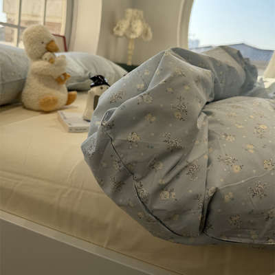 ins卡通淡雅蓝色花园四件套全棉