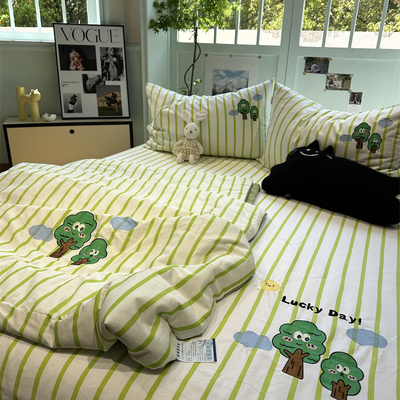 刺绣纯棉夏凉被四件套床单床笠