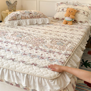 韩式碎花公主夹棉牛奶绒床盖床笠三件套加厚床单1.5m1.8秋冬保暖