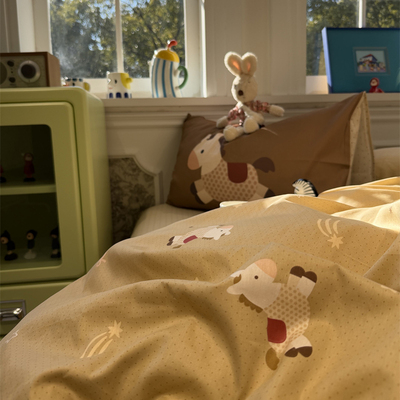 ins卡通吉祥小马咖色四件套全棉