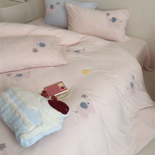 230g牛奶绒毛巾绣小象粉四件套