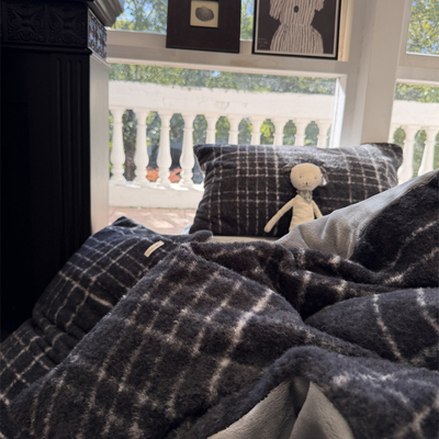 A版仿羊绒B版牛奶绒黑白格四件套