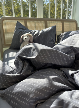 ins北欧简约灰黑色条纹纯棉床上四件套全棉1.5m1.8米公寓被套床单