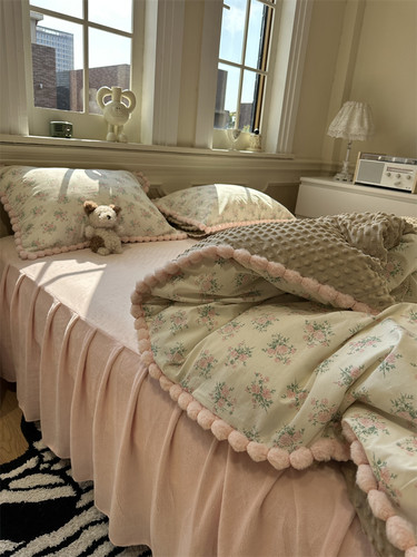 棉加绒四件套A面水洗棉B面豆豆绒