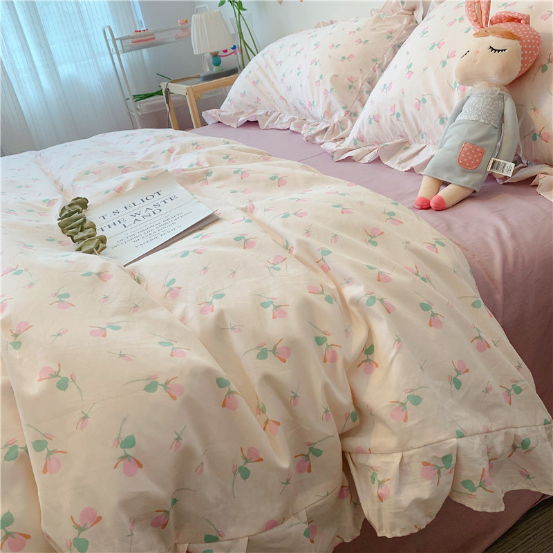 韩式花边粉色小fafa~田园风小碎花床上四件套全棉纯棉被套少女心_虎窝淘