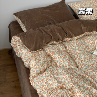 美式 田园双层纱加宝宝绒小酱果棉加绒四件套保暖1.5m1.8米三件套