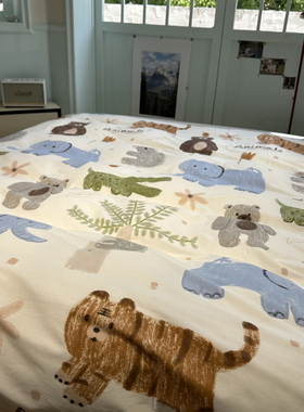 ins涂鸦风动物乐园纯棉被套被罩单件单双人全棉被子宿舍180x220cm