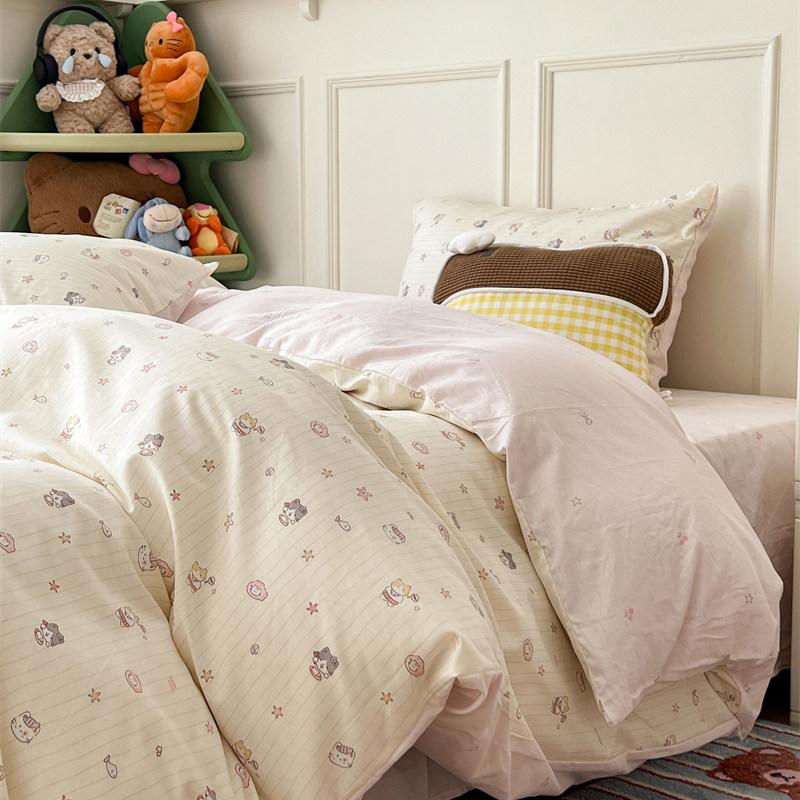 ins少女心猫猫星星小鱼床上四件套全棉纯棉1.5m1.8被套床单三件套