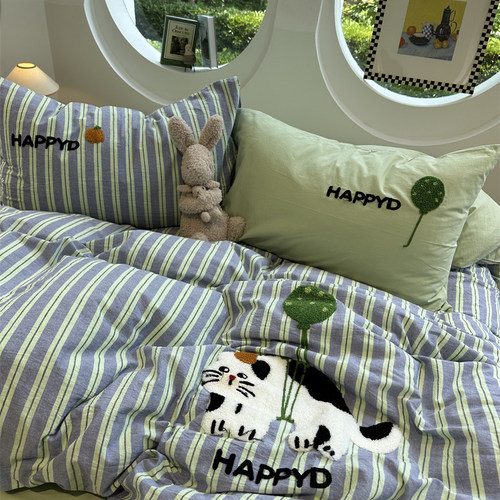 都市水洗棉气球小猫毛巾绣四件套