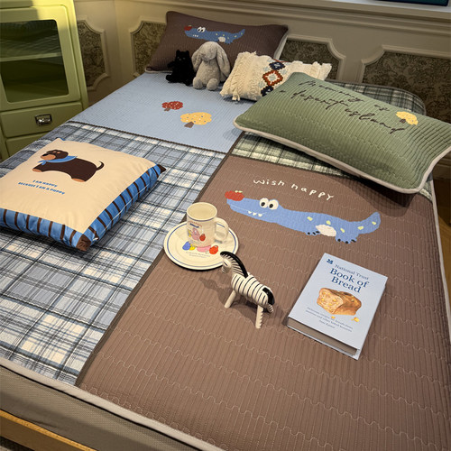 果冻凉席复古格子鳄鱼床笠夏凉席