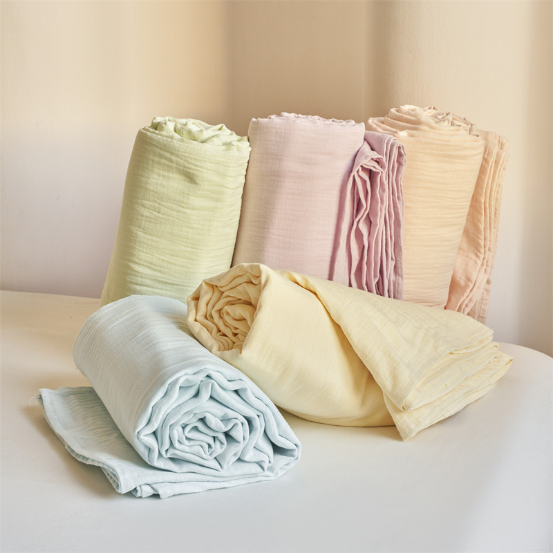 双层皱皱纱糖果纯色卧室柔软床单